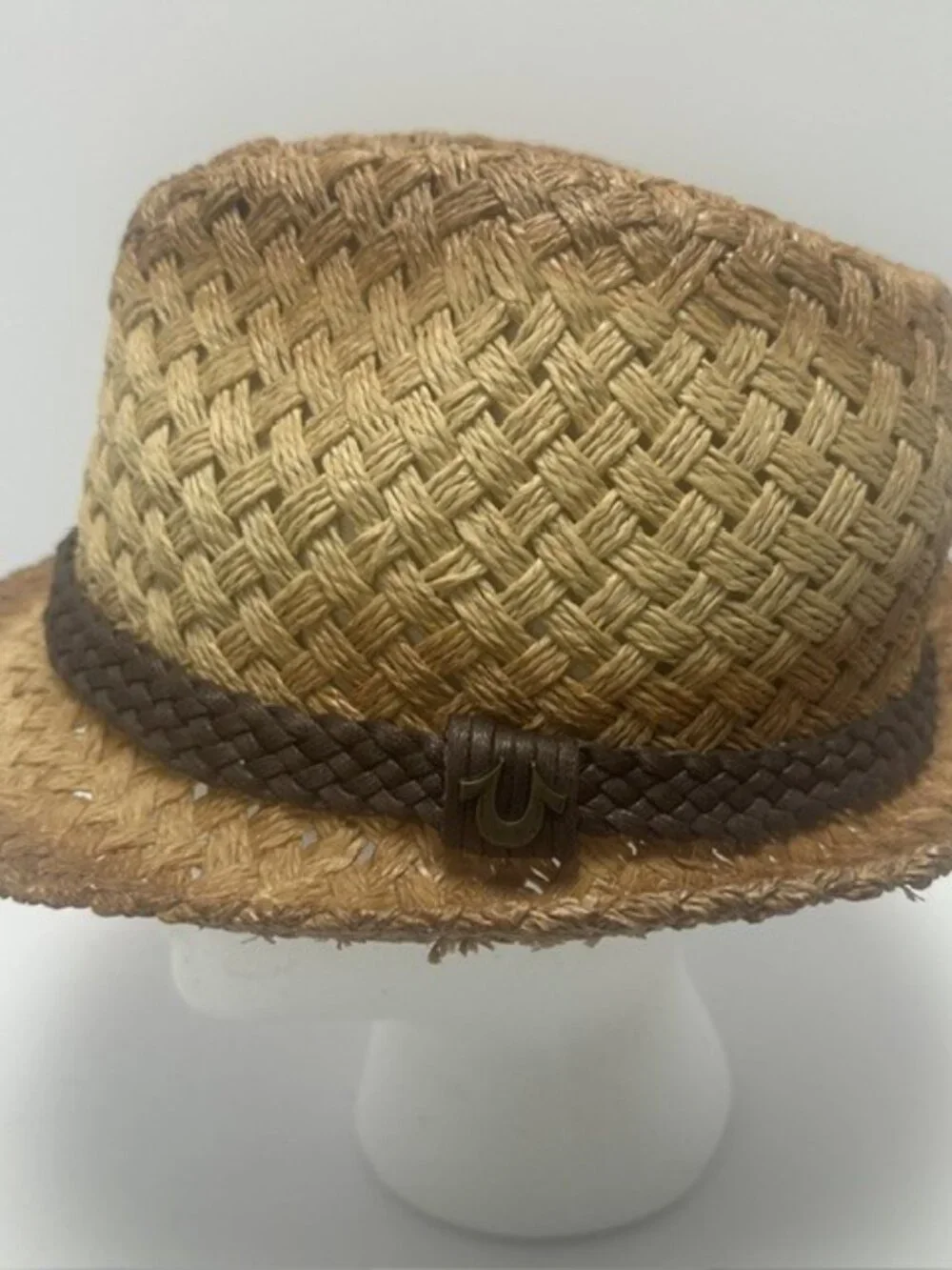 True Religion Unisex Brown Fedora Hat Paper Straw Material S XL Trendy